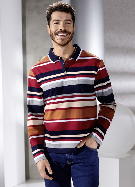 Sweatshirts - Poloshirt mit Seitenschlitzen, in Größe 046 bis 062, in Farbe DUNKELROT-MARINE-TERRA Ansicht 1