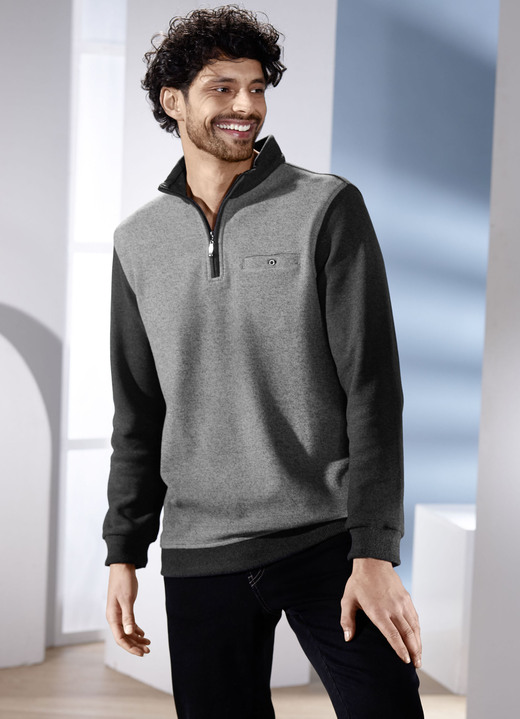 Sweatshirts - Troyer von „Milano Italy“, in Größe 3XL (64/66) bis XXL (60/62), in Farbe GRAU-ANTHRAZIT MELIERT Ansicht 1