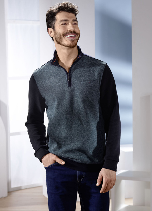 Sweatshirts - Troyer von „Milano Italy“, in Größe 3XL (64/66) bis XXL (60/62), in Farbe DUNKELBLAU MELIERT-MARINE Ansicht 1