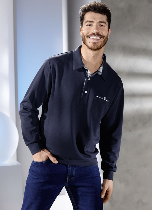 Sweatshirts - Poloshirt in 3 Farben, in Größe 046 bis 062, in Farbe DUNKELBLAU Ansicht 1