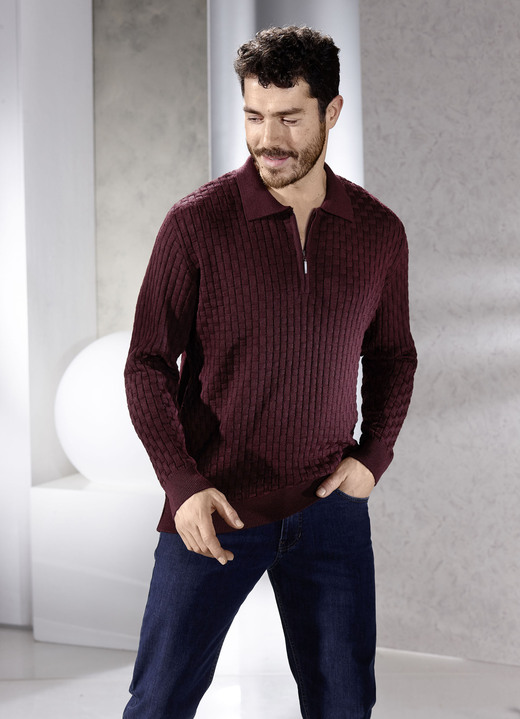 Uni - Polopullover mit kurzem Reißverschluss in 3 Farben, in Größe 046 bis 062, in Farbe MARINE Ansicht 2