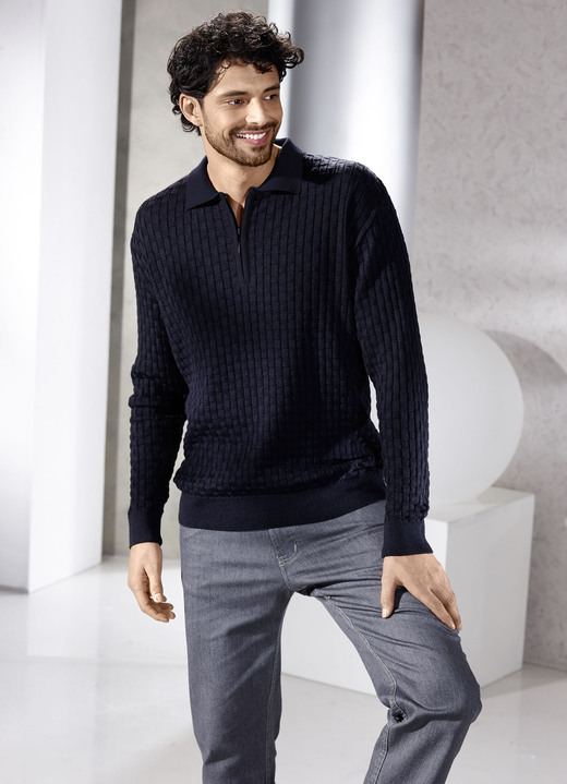 Uni - Polopullover mit kurzem Reißverschluss in 3 Farben Uni - Polopullover mit kurzem Reißverschluss in 3 Farben, in Größe 046 bis 062, in Farbe MARINE