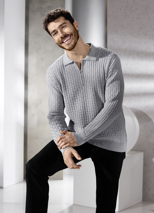 Uni - Polopullover mit kurzem Reißverschluss in 3 Farben, in Größe 046 bis 062, in Farbe MARINE Ansicht 3