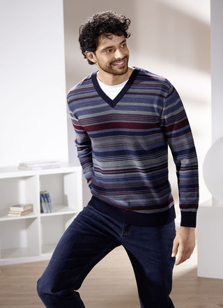 Gestreifter V-Pullover in 2 Farben