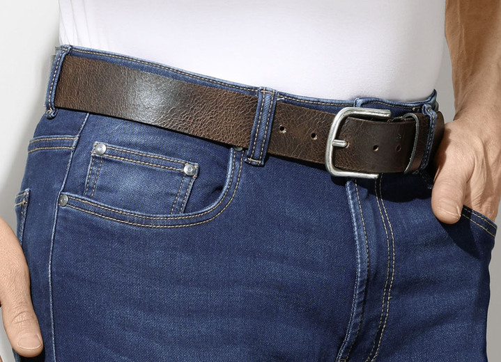 Gürtel - Klassischer Herren-Gürtel, aus Leder, 4 cm breit, in Größe 090 bis 120, in Farbe DUNKELBRAUN Ansicht 3