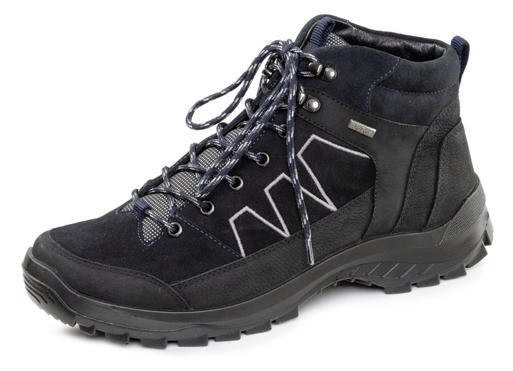 Stiefeletten - Atmungsaktive Herren-Boots, Weite K, mit herausnehmbarem Fußbett, in Größe 040 bis 047, in Farbe SCHWARZ-NACHTBLAU Ansicht 1