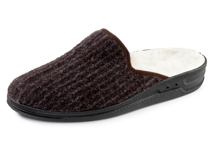 Hausschuhe - Gefütterte Herren-Hausschuhe, mit Schurwolle, in Größe 040 bis 046, in Farbe SCHWARZ Ansicht 4