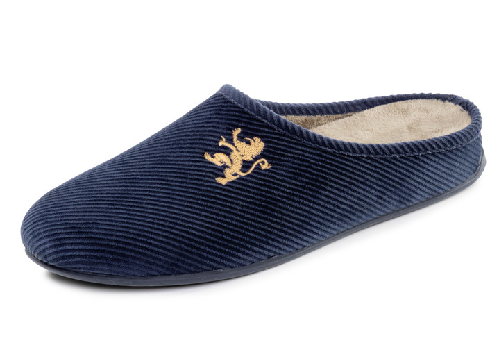 Herrenmode - Elegante Herren-Hausschuhe, mit herausnehmbarem Fußbett, in Größe 040 bis 046, in Farbe MARINE Ansicht 1