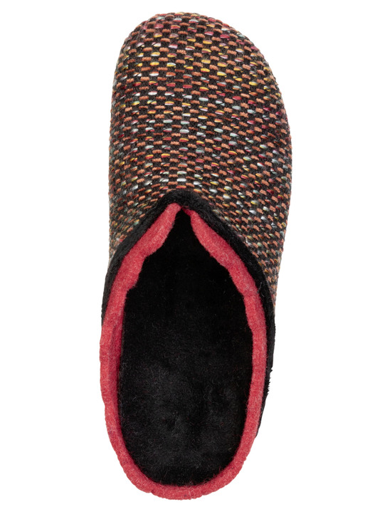 Damenmode - Laurina, klassische Damen-Hausschuhe, mit herausnehmbarem Fußbett, in Größe 036 bis 042, in Farbe SCHWARZ-ROT-BUNT Ansicht 2