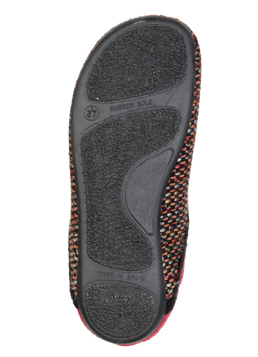 Damenmode - Laurina, klassische Damen-Hausschuhe, mit herausnehmbarem Fußbett, in Größe 036 bis 042, in Farbe SCHWARZ-ROT-BUNT Ansicht 3