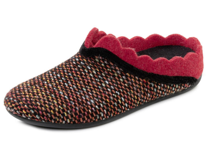 Schuhe - Laurina, klassische Damen-Hausschuhe, mit herausnehmbarem Fußbett, in Größe 036 bis 042, in Farbe SCHWARZ-ROT-BUNT Ansicht 1