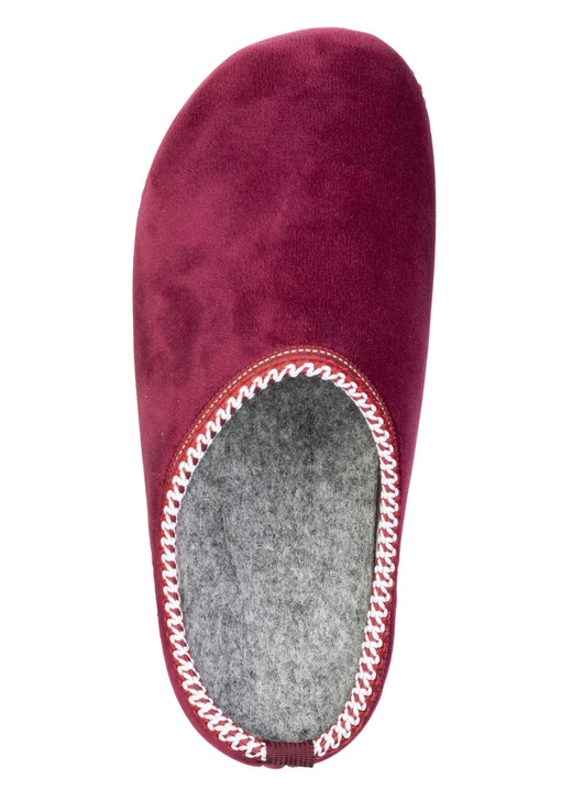 Hausschuhe - Laurina, klassische Damen-Hausschuhe, Weite G, mit gemusterter Bordüre, in Größe 036 bis 042, in Farbe BORDEAUX Ansicht 2