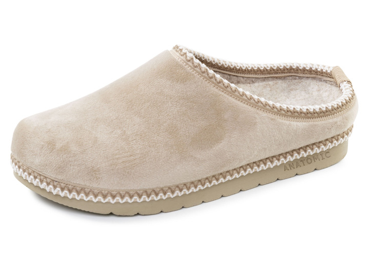 Damenmode - Laurina, klassische Damen-Hausschuhe, Weite G, mit gemusterter Bordüre, in Größe 036 bis 042, in Farbe BEIGE Ansicht 1