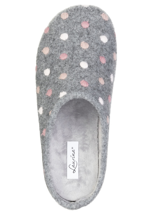 Hausschuhe - Laurina, klassische Damen-Hausschuhe, mit Pünktchen-Stickerei, in Größe 036 bis 042, in Farbe GRAU Ansicht 2