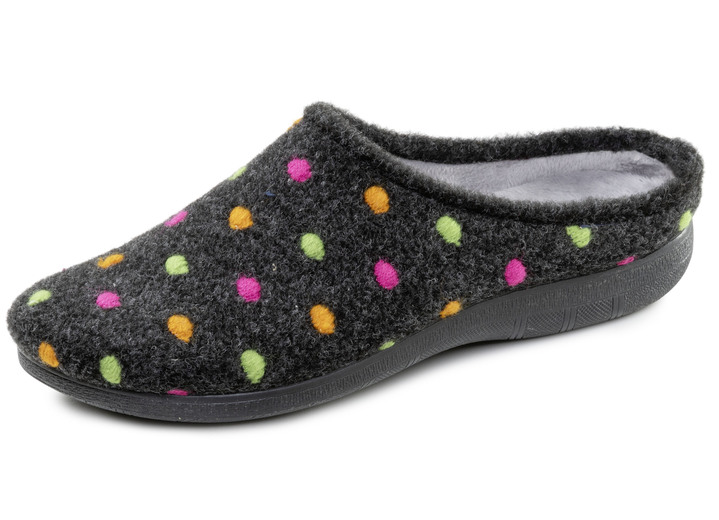 Hausschuhe - Laurina, klassische Damen-Haussschuhe, mit Pünktchen-Stickerei, in Größe 036 bis 042, in Farbe ANTHRAZIT Ansicht 1