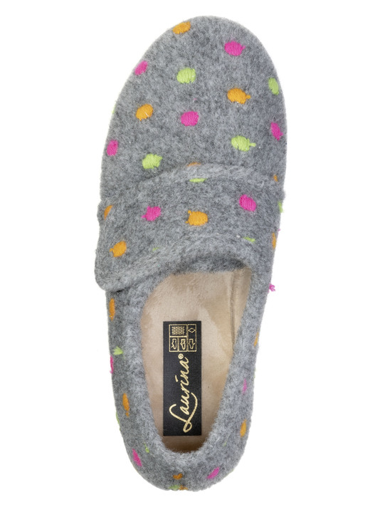 Hausschuhe - Laurina, klassische Damen-Hausschuhe, mit Klettverschluss, in Größe 036 bis 042, in Farbe GRAU Ansicht 2