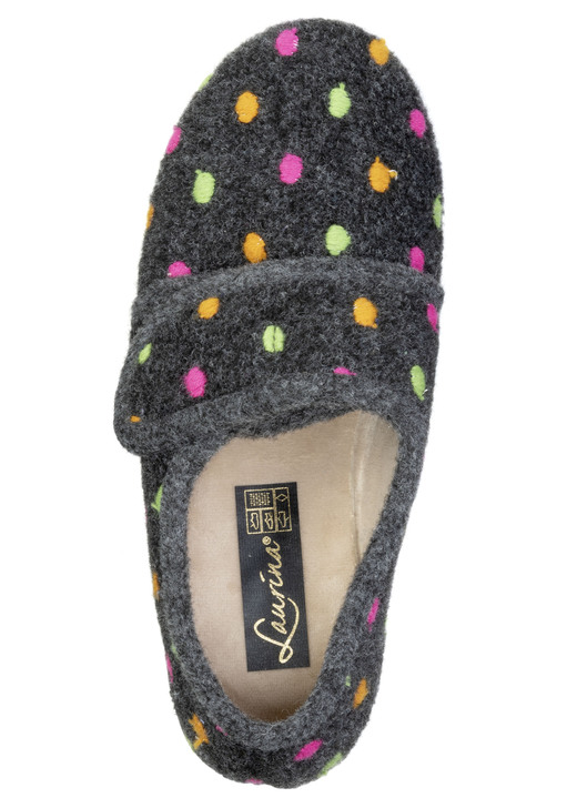Hausschuhe - Laurina, klassische Damen-Hausschuhe, mit Klettverschluss, in Größe 036 bis 042, in Farbe GRAU Ansicht 5