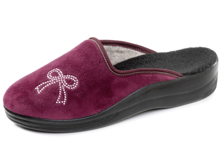 Hausschuhe - Zweierpack, klassische Damen-Hausschuhe, Weite G, mit funkelnden Glitzersteinchen, in Größe 036 bis 041, in Farbe 1X BORDEAUX, 1X CAMEL Ansicht 2