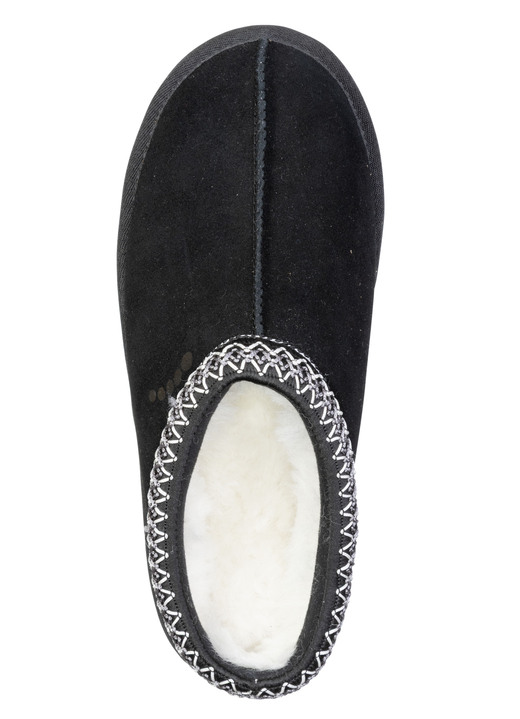 Hausschuhe - ELENA EDEN, warme Damen-Clogs, mit Lammfell, in Größe 036 bis 042, in Farbe SCHWARZ Ansicht 2