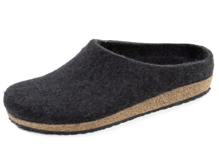 Schuhe - Edle Damen-Hausschuhe, Weite G, aus Schurwolle, nahtlos handgefilzt, in Größe 036 bis 042, in Farbe GRAFIT Ansicht 1