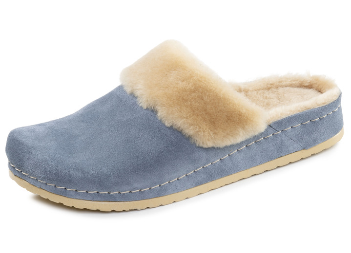 Hausschuhe - Mubb, warme Damen-Hausschuhe, Weite H, mit Lammfell, in Größe 036 bis 042, in Farbe JEANS Ansicht 1