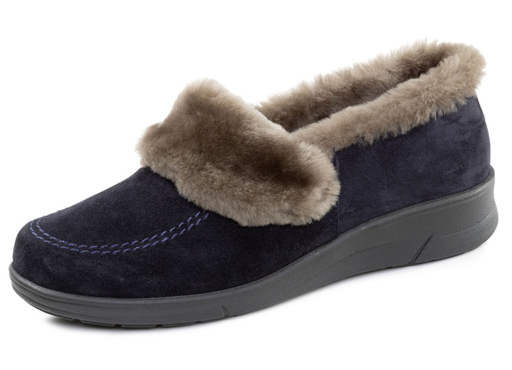 Hausschuhe - ELENA EDEN, warme Damen-Hausschuhe, Weite H, mit Lammfell, in Größe 036 bis 041, in Farbe MARINE Ansicht 1