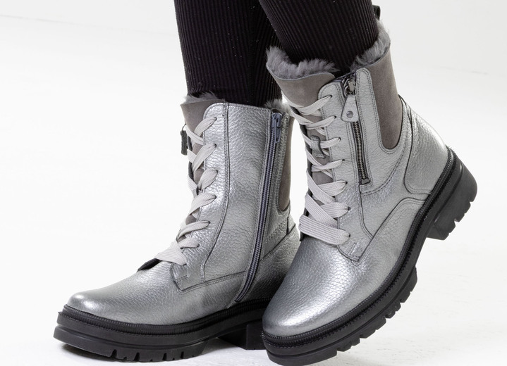 Stiefel & Stiefeletten - Waldläufer, gefütterte Damen-Stiefeletten, Winterschuhe, Weite H, mit Lammfell, in Größe 3 1/2 bis 8, in Farbe ALTSILBER Ansicht 4