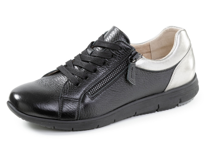 Slipper & Schnürschuhe - ELENA EDEN, bequeme Damen-Sneaker, Weite G, mit herausnehmbarem Fußbett, in Größe 036 bis 042, in Farbe SCHWARZ-SILBER Ansicht 1