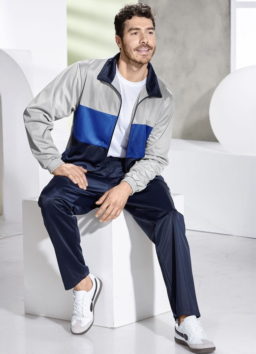 Freizeitanzüge - Freizeitanzug mit elastischen Bund, in Größe 3XL (58) bis XXL (56), in Farbe GRAU-ROYALBLAU-MARINE Ansicht 2