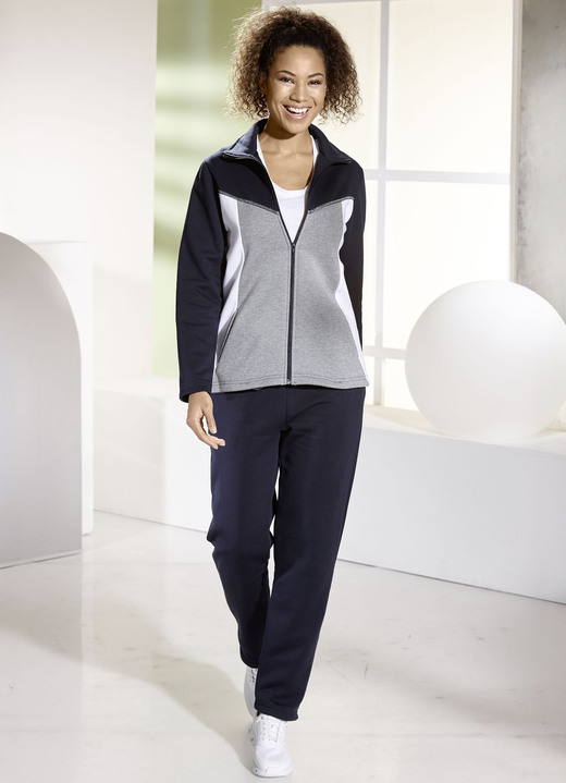 Freizeitanzüge - Freizeitanzug mit Metallic-Paspelierung, in Größe 019 bis 052, in Farbe MARINE-GRAU-WEISS Ansicht 3