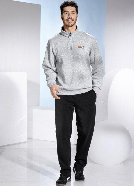 Freizeitanzüge - Freizeitset mit kurzem Reißverschluss, in Größe 3XL (58) bis XXL (56), in Farbe GRAU MELIERT-SCHWARZ Ansicht 2