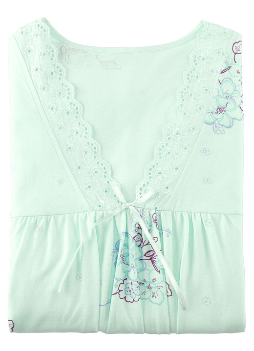 Langarm - Nachthemd, 3/4-lange Ärmel und V-Ausschnitt, in Größe 038 bis 060, in Farbe MINT-BUNT Ansicht 3