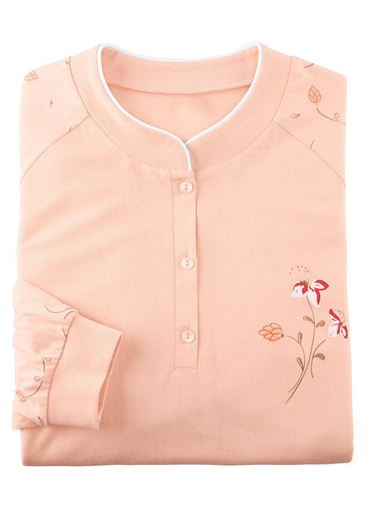 Langarm - Nachthemd, Langarm mit Bündchen und Knopfleiste, in Größe 036 bis 058, in Farbe BLEU Ansicht 4