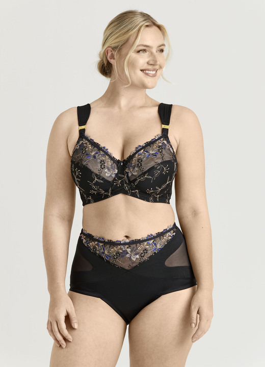 Miederhosen - Miss Mary Miederslip mit effektvoller Tüllstickereispitze, in Größe 038 bis 050, in Farbe SCHWARZ Ansicht 1