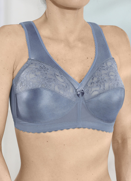 Soft-BH - Glamorise Stütz-BH mit Spitze, in Größe 080 bis 130, in Cup D, in Farbe RAUCHBLAU Ansicht 2
