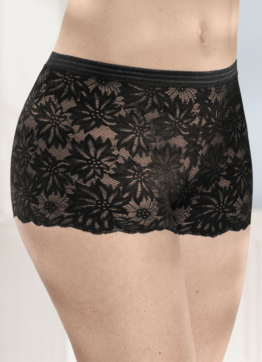 Slips - Dreierpack Pants aus elastischer Spitze, in Größe 036 bis 050, in Farbe 1X AZURBLAU, 1X WEISS, 1X SCHWARZ Ansicht 6