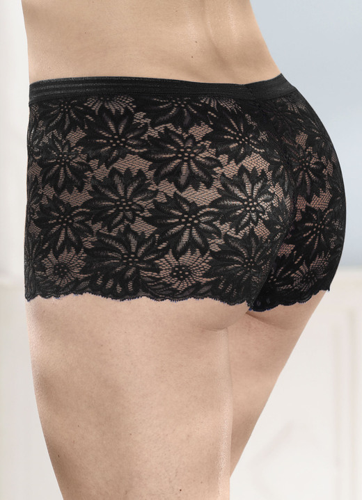 Slips - Dreierpack Pants aus elastischer Spitze, in Größe 036 bis 050, in Farbe 1X AZURBLAU, 1X WEISS, 1X SCHWARZ Ansicht 5