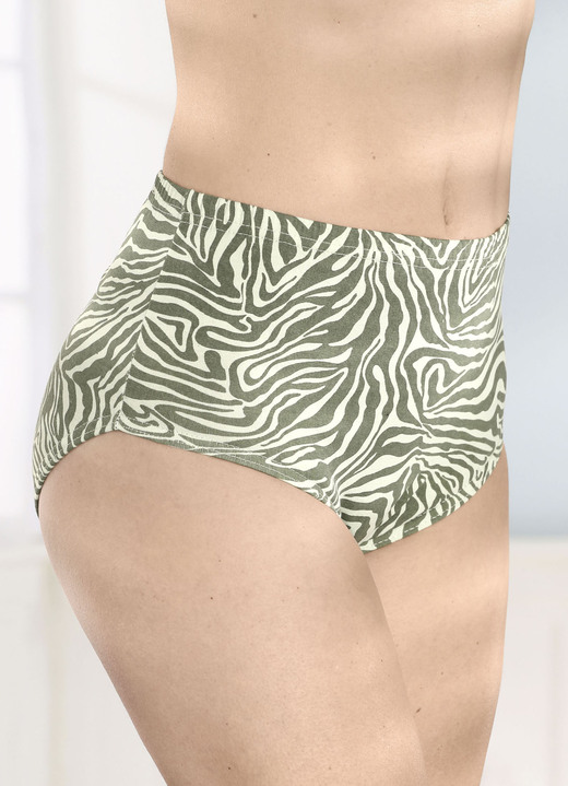 Slips - Sechserpack Slips mit Gummizug im Bund, in Größe 038 bis 056, in Farbe 2X LINDGRÜN-KHAKI BEDRUCKT, 2X LINDGRÜN, 2X KHAKI Ansicht 2