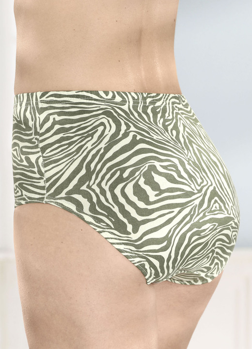 Slips - Sechserpack Slips mit Gummizug im Bund, in Größe 038 bis 056, in Farbe 2X LINDGRÜN-KHAKI BEDRUCKT, 2X LINDGRÜN, 2X KHAKI Ansicht 1