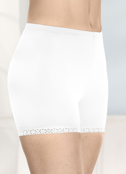 Slips - Dreierpack Pants mit Elastikspitze an den Beinabschlüssen Ansicht 4 Slips - Dreierpack Pants mit Elastikspitze an den Beinabschlüssen, in Größe 038 bis 052, in Farbe 2X MARINE, 1X WEISS Ansicht 4