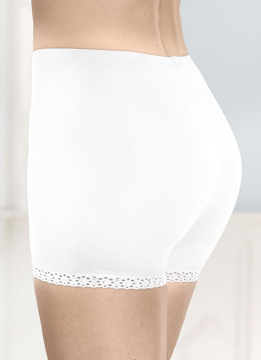 Slips - Dreierpack Pants mit Elastikspitze an den Beinabschlüssen Ansicht 3 Slips - Dreierpack Pants mit Elastikspitze an den Beinabschlüssen, in Größe 038 bis 052, in Farbe 2X MARINE, 1X WEISS Ansicht 3