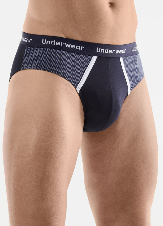 Slips & Unterhosen - Dreierpack Slips mit bedruckten Einsätzen, in Größe 004 bis 010, in Farbe 2X NAVY, 1X SCHWARZ Ansicht 1