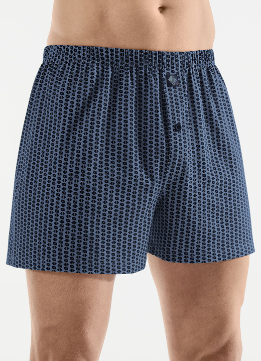 Pants & Boxershorts - Fünferpack Boxershorts mit Alloverdessin, in Größe 005 bis 016, in Farbe 3X GRAU-SCHWARZ, 2X INDIGOBLAU-SCHWARZ Ansicht 2