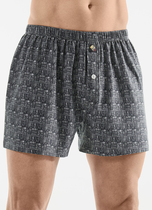 Pants & Boxershorts - Dreierpack Boxershorts mit Alloverdessin, in Größe 005 bis 016, in Farbe 3X ANTHRAZIT-GRAU