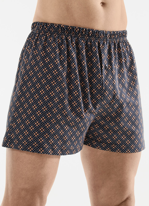 Pants & Boxershorts - Viererpack Boxershorts mit knöpfbarem Eingriff, in Größe 005 bis 016, in Farbe 2X NAVY-BUNT, 2X UNI NAVY