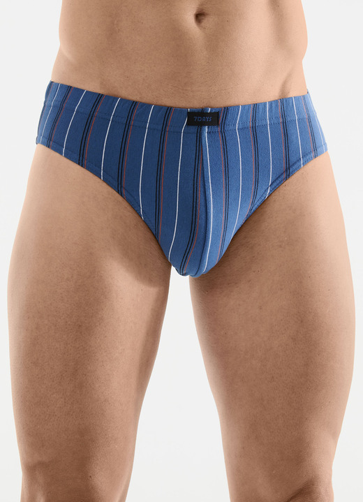 Slips & Unterhosen - Sechserpack Slips mit Streifendessin, in Größe 3XL (9) bis XXL (8), in Farbe 1X SCHWARZ-,1X BORDEAUX-, 1X INDIGO-BUNT, 3X UNI SCHWARZ Ansicht 2