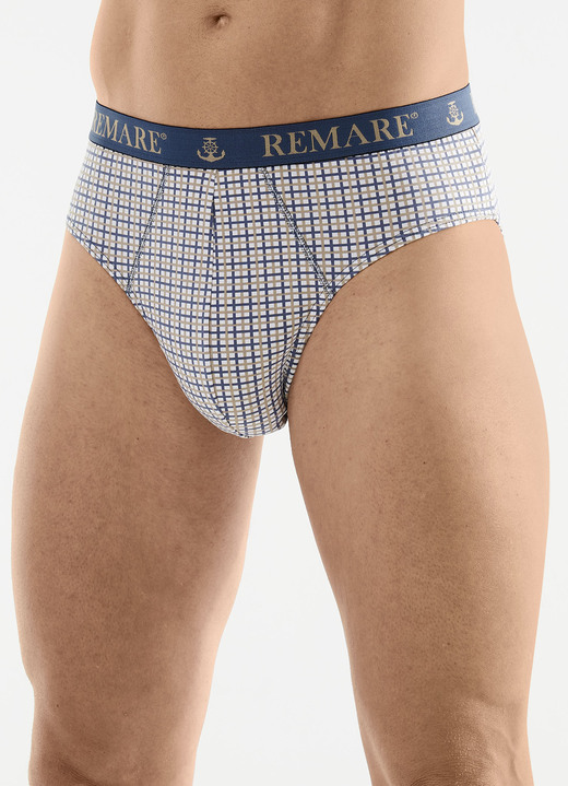 Slips & Unterhosen - Fünferpack Slips mit Karodessin, in Größe 004 bis 010, in Farbe 3X WEISS-SAND-BLAU, 2X WEISS-SAND-SCHWARZ Ansicht 1