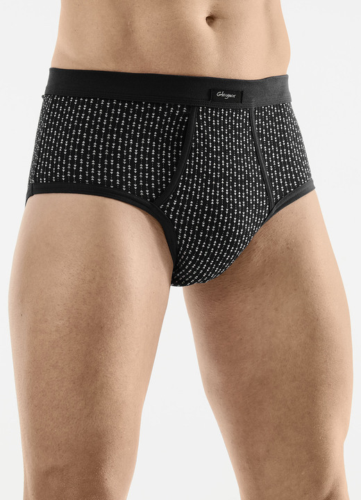 Slips & Unterhosen - Viererpack Slips mit Eingriff aus Feinjersey, in Größe 005 bis 011, in Farbe 2X SCHWARZ-BUNT, 2X UNI SCHWARZ