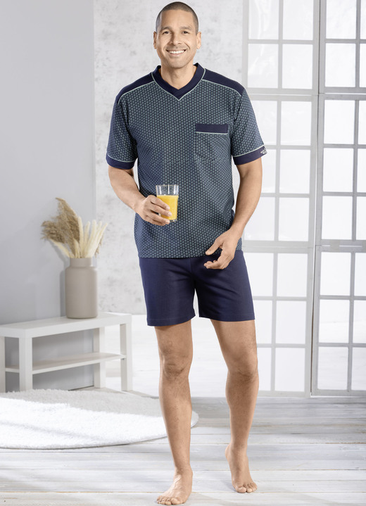 Shortys - Shorty mit V-Ausschnitt und auswechselbarem Gummizug, in Größe 046 bis 062, in Farbe MARINE-GRÜN-BUNT Ansicht 1