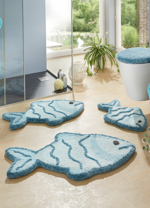 Badgarnituren - Pflegeleichte Badgarnitur ideal für Allergiker, in Größe 100 (Teppich, 50/ 80 cm) bis 112 (WC-Deckelbezug, 47/ 50 cm), in Farbe BLAU Ansicht 2